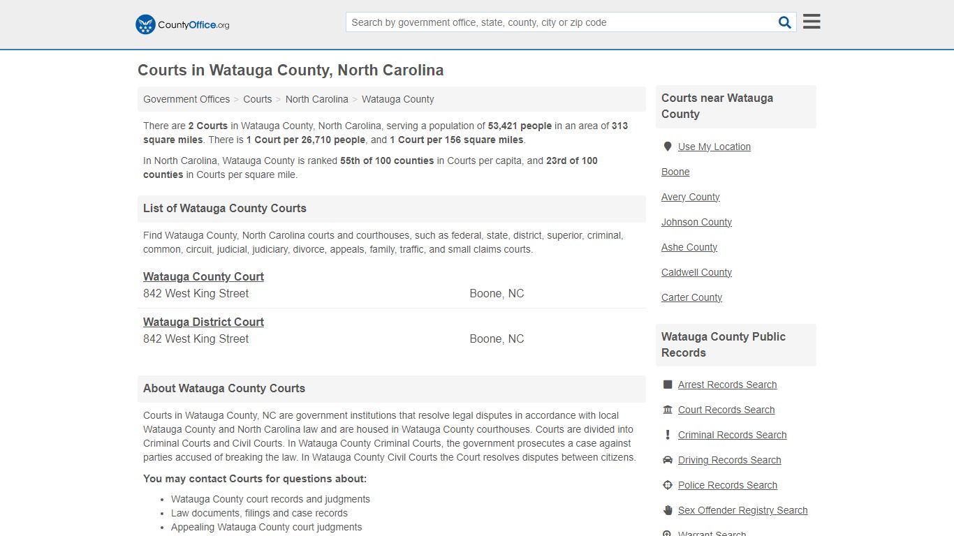 Courts - Watauga County, NC (Court Records & Calendars)