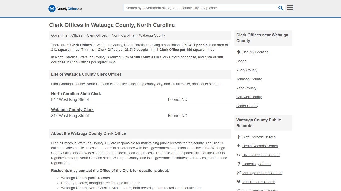 Clerk Offices - Watauga County, NC (County & Court Records)